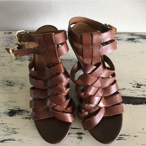 Franco Sarto Brown Leather Strappy Sandals.